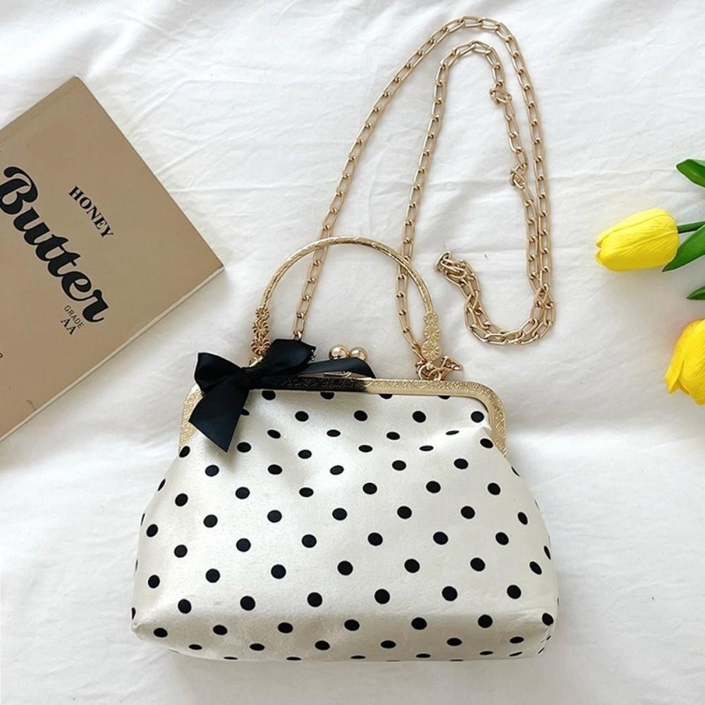 Sac à Bandoulière à Fermoir Baiser à Pois Poignée Métallique Sac de Soirée Fermoir-Top Sac à Main Femmes