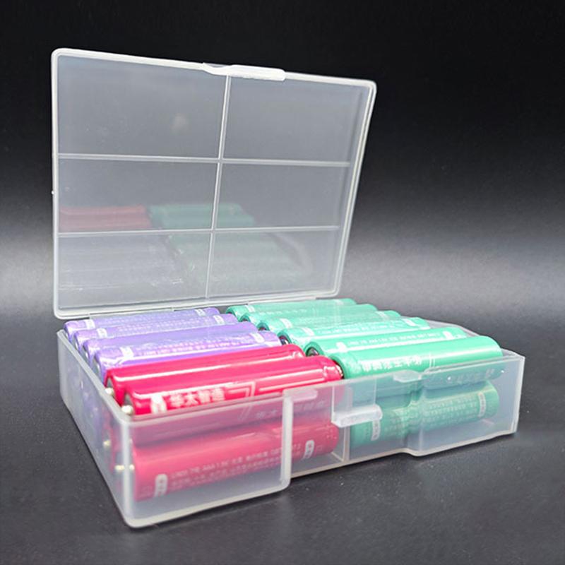 1Pc Transparent Plastic Battery Storage Box For 24Pcs AA Batteries With Clear Divider & Cover Organizer Hardware Accessories