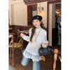 Original Fabric White Lace Stand Collar Blouse - Women's Autumn Spliced Mid-Length Loose Top