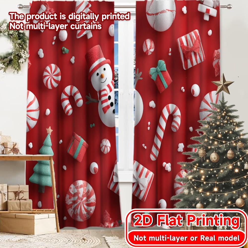 

Set Of 2 Flat Printing Festive Snowland Popular Curtains Fabric Room Decor Living Curtain Light Filtering Made Polyester Machine Washable W100*H70(CM)-Hooks&2PCS