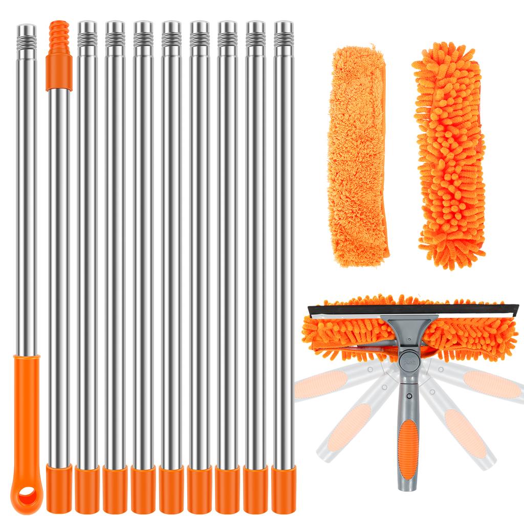 100-420CM Extended Window Cleaning Kit 2 In 1 Double Sided Glass Squeegee Cleaner Duster Mop 180° Swivel Window Cleaning Tools