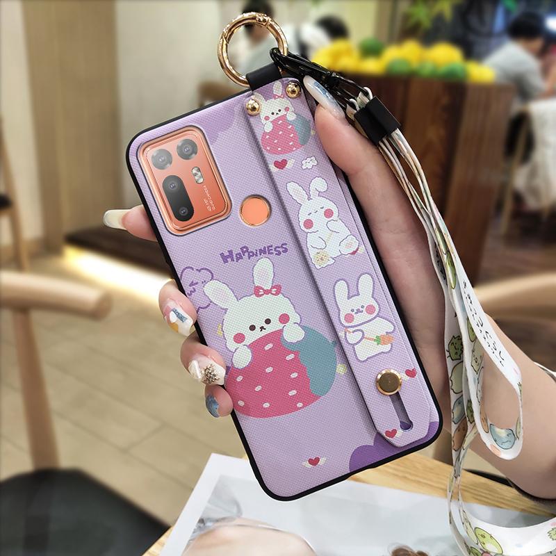 Silicone Anti-dust Phone Case For HTC Desire 20 Plus/D20+ Cute Protective Wrist Strap Ring Back Cover Shockproof Lanyard