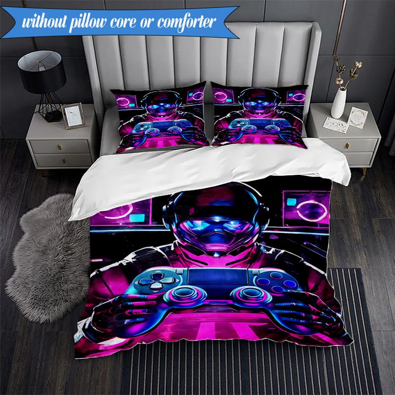 3PCS Cyberpunk Gaming Neon Bedding Set,Including 1pc Duvet Cover And 2pcs Pillowcases Perfect for Bedroom, Dormitory, Fan Christmas gift