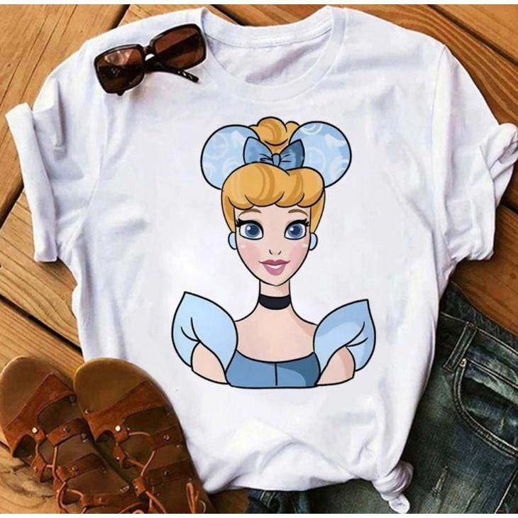 Золушка Анимация Летняя Футболка Женская Одежда Повседневная Свободная Удобная Короткий Рукав Унисекс Женская Хлопок Удобная и Мягкая S