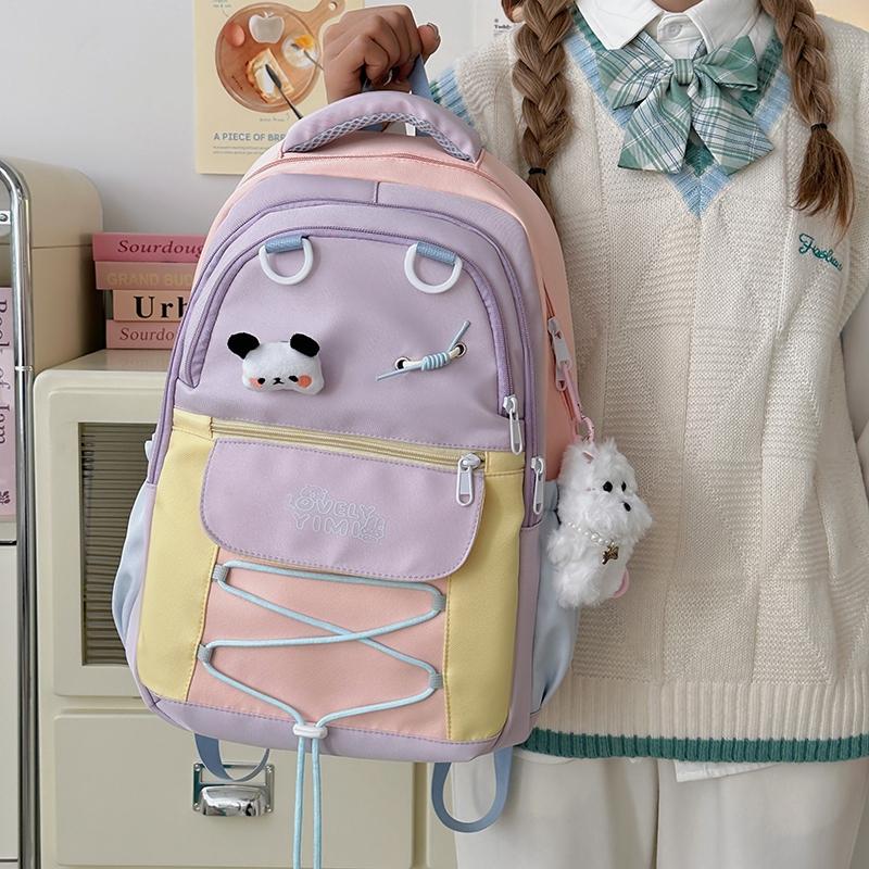 Contrast Color Student Bag Junior High School Student Backpack Women's Travel Lightweight Backpack