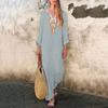 Women’s Printed Long Sleeve U-neck Maxi Dress Split Hem Baggy Kaftan Long Dress