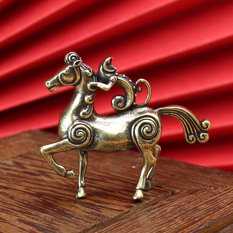 Antique Brass Monkey Zodiac Ornament: Small Desktop Copper Horse Figurine