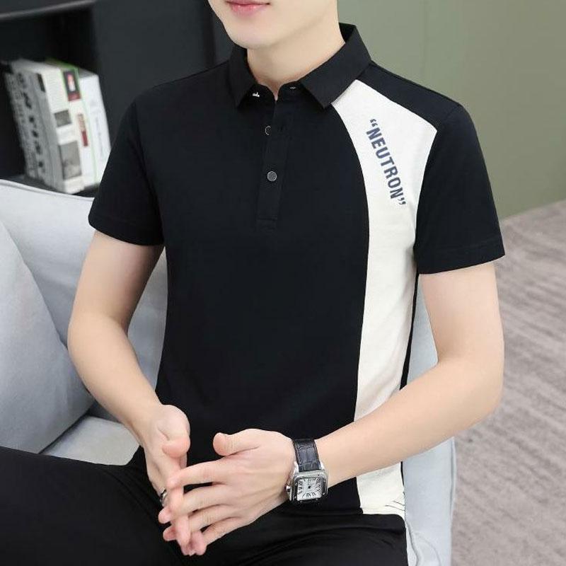 Business Casual Patchwork T-shirts Men's Clothing Polo-Neck Stylish Button Summer Contrasting Colors Short Sleeve Polo Shirts