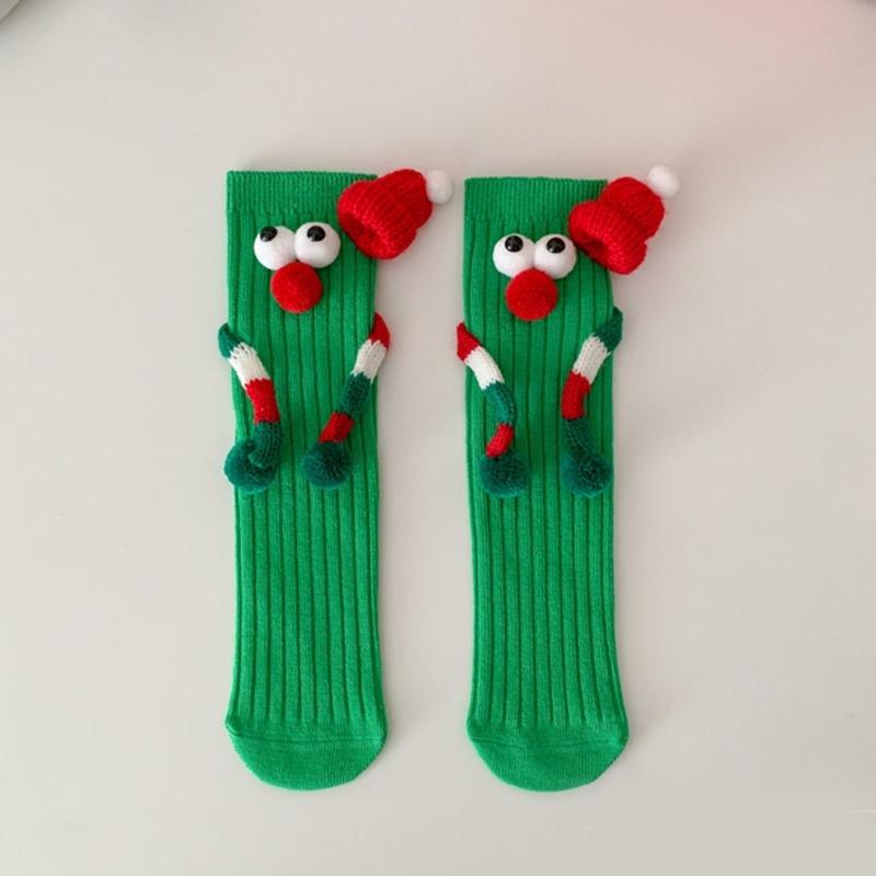 Children Christmas Party Decors Socks Creative Festival Cartoon Big Eyes Magnetic Hand Middle Tube Socks Hosiery Gift