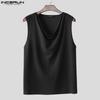 INCERUN Men Swing Collar Sleeveless Semi-Sheer Waffle Texture Fitted Tank Tops