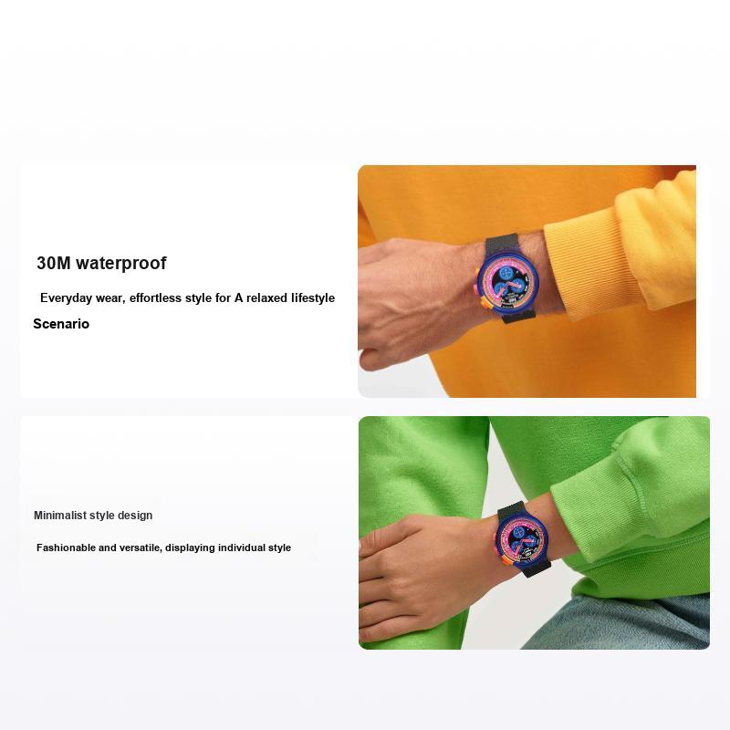 Swatch Neon Series Quartz Movement 30M Waterproof Watch 47Mm Black Dial Bio-Based Material Case Bio-Based Material Strap Unisex watches SB06N102 Black Dial