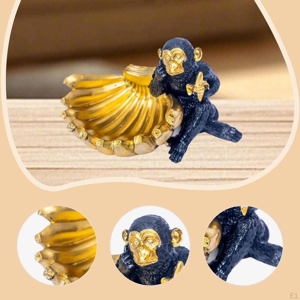Monkey Statue with Banana Bowl Resin Figurine Funny Art Craft Sculpture Desktop Ornament for Bedroom