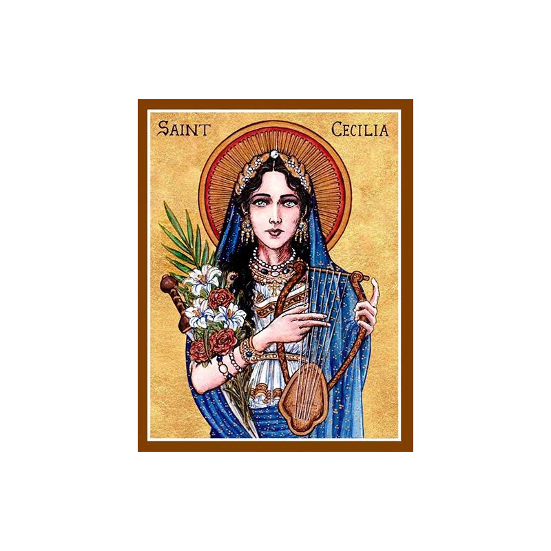 Catholic Patron Saint of Musicians Retro Canvas Painting Posters Print Religious Art Woman Pictures Room Home Wall Decor Cuadros