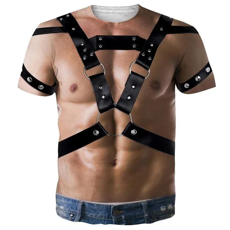 2024Vtipné svalnaté tělo 3D tištěné tričko Pánské značkové oblečení Streetwear Top s krátkým rukávem Trička Ošklivé chlupy na hrudi Tričko Oblečení