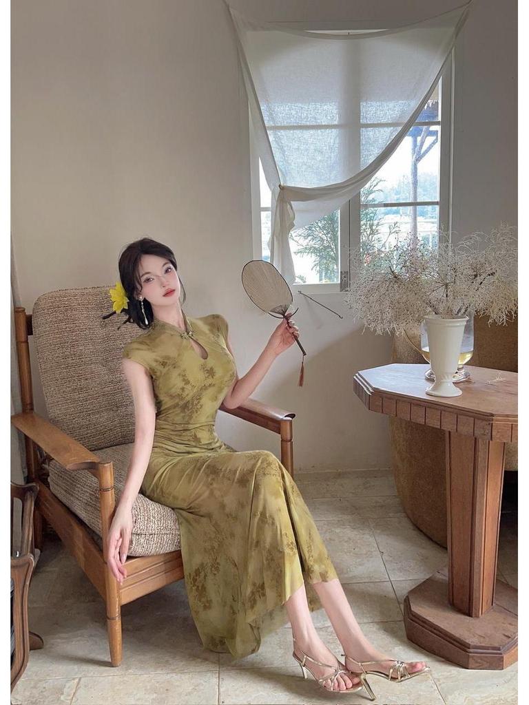 Reálná fotografie 9434 Sexy síťované patchworkové šaty Cheongsam do nočního klubu