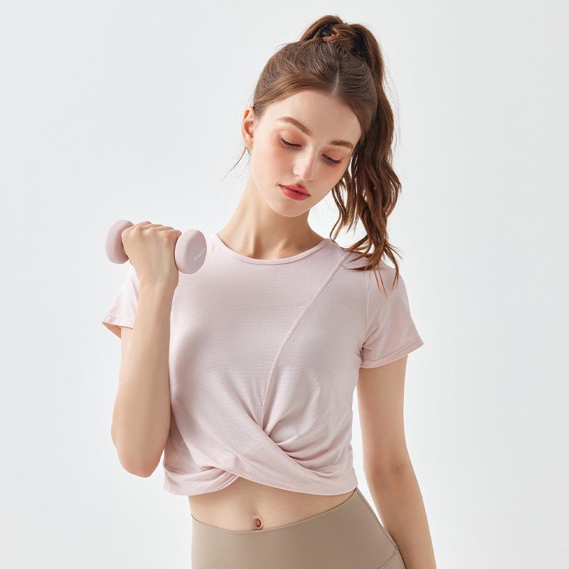 Cross-Wrap Bare-Feel Quick-Dry Short-Sleeve Yoga Crop Top