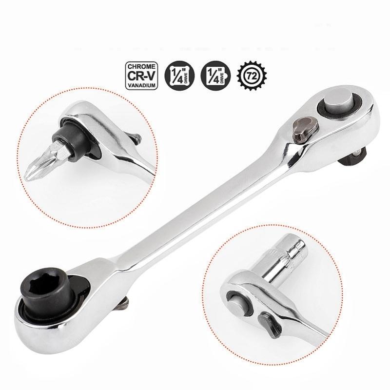 1PCS Mini 1/4 Inch Double Ended Socket Ratchet Wrench Rod Screwdriver Bit Tool Contain 1 X Ratchet Handle Wrench Micro Ratchet