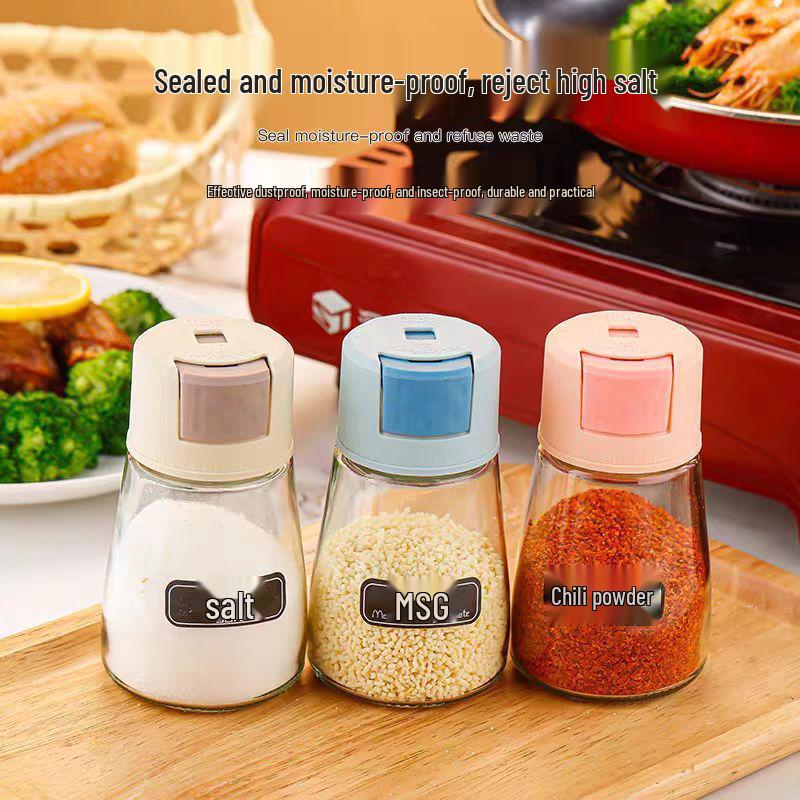 Sealed Glass Salt Control Shaker Set - Moisture-Proof Kitchen Seasoning Bottles 