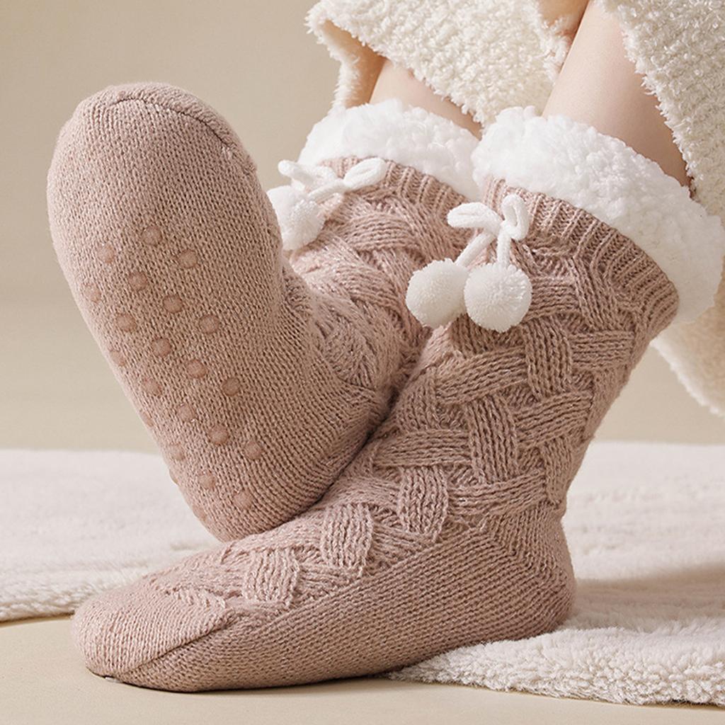 Women's -Lined Thick Mid-Calf Floor Socks with Silicone - for Warm Indoor Wear
