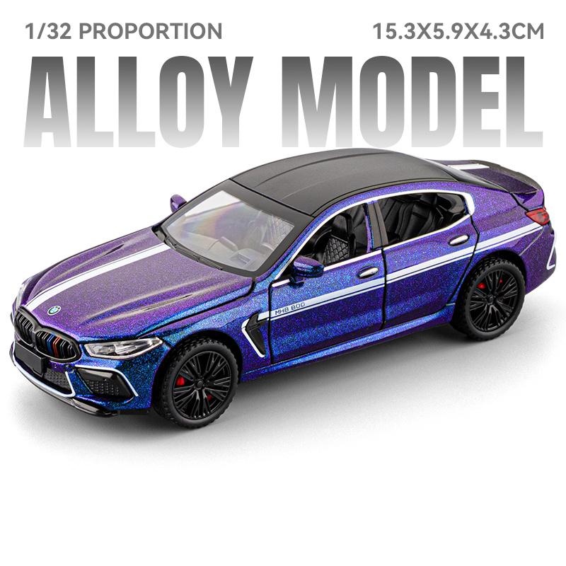 1:32 BMW M8 MANHART MH8 800 Supercar Alloy Metal Diecast Model Car Sound and Light Pull Back Children's Toy Collectible Birthday