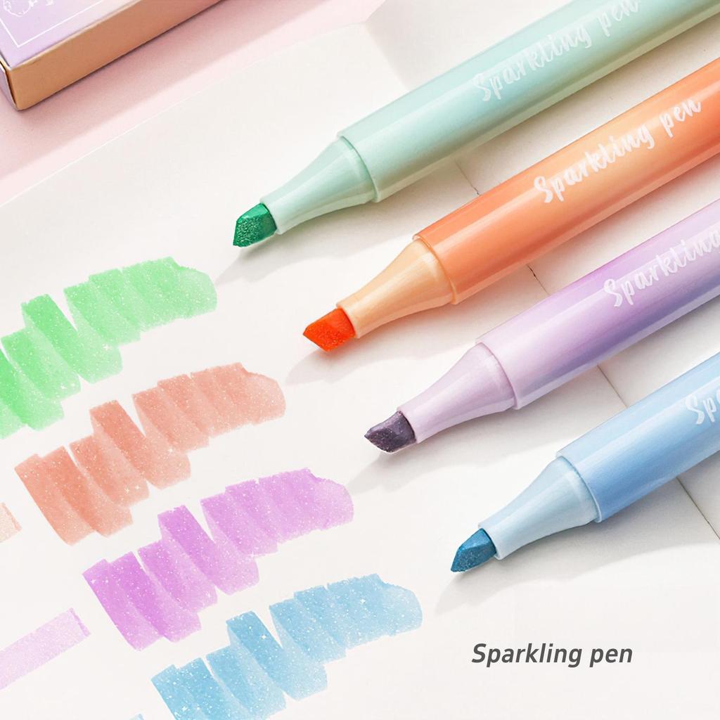 4pcs Sparklin Color Highlighter Pens Set Bling Shining Glitter Magic Art Marker Liner for Drawing Painting School
