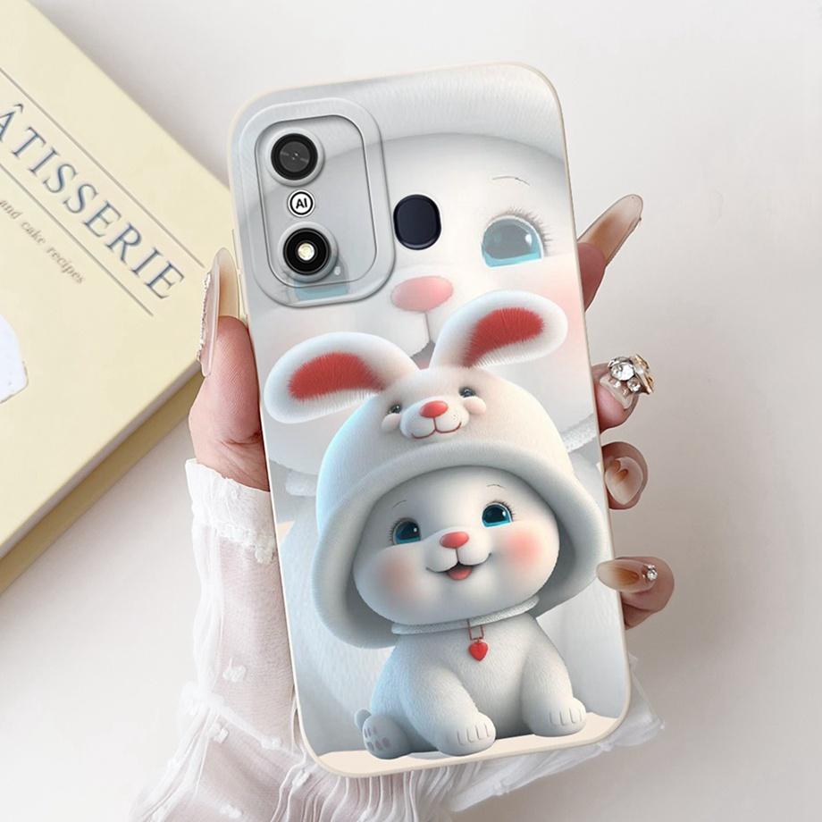 For Itel A27 A48 A25 A35 A48 A60 A60s A70 A04 Case Aesthetic Cartoon Panda Rabbit Pattern Camera Protection Matte Soft Cover