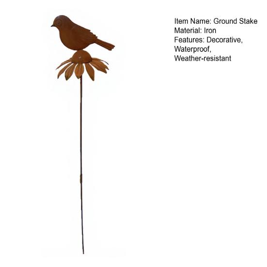 Rostige Gartendekorationsstäbe, Metallblumen Vogel Dekoration, Rostiger Metall Gänseblümchen Vogelstab, Pflanzgefäß Dekorationen für Innen Außen Hinterhof