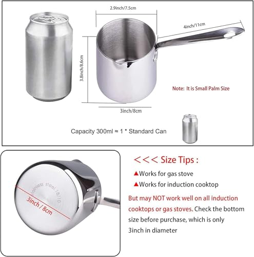 IMEEA Milk Pan, Single-Handed Pot, 18-10 Stainless Steel, Induction Compatible, Mini Milk Pan, Silver