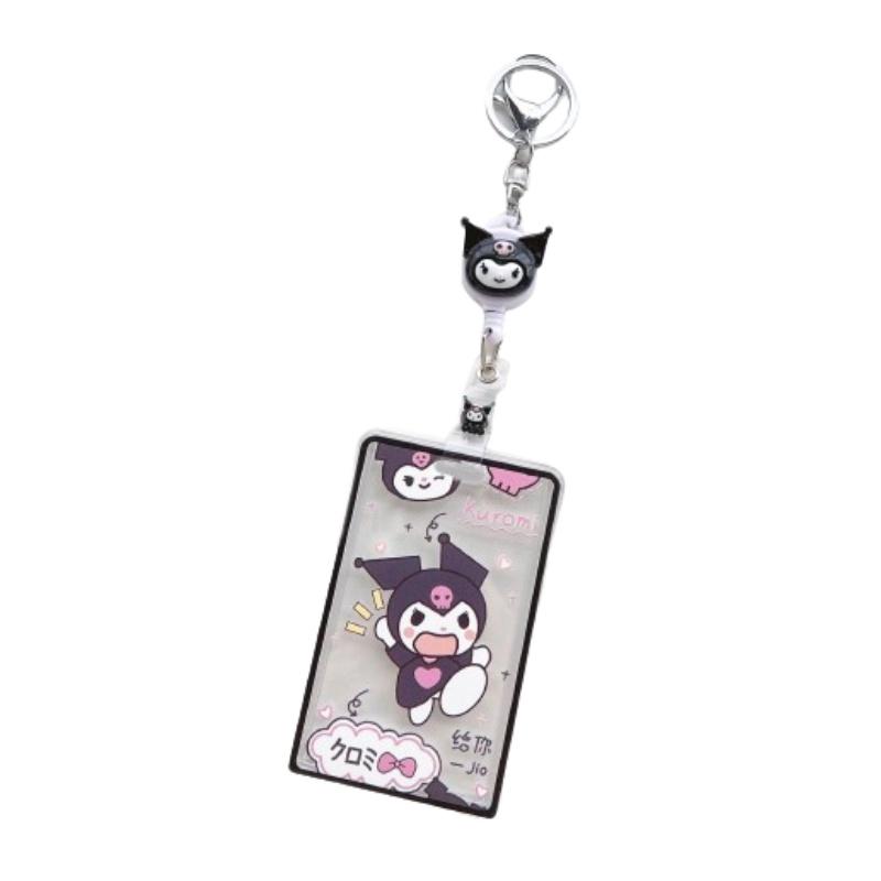 

Sanrio Kuromi Прозрачный держатель для карт Жесткий чехол Сдвижная крышка Растягивающаяся цепочка Kuromi