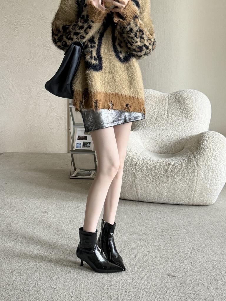 European and American temperament versatile and thin pointed thin heel short boots