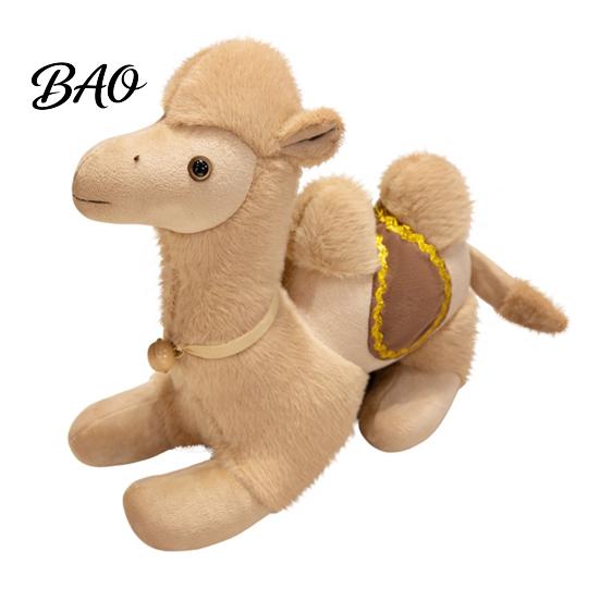 Decorative Camel Soft Toy Realistic Bactrian Plush Doll, Stuffed Animal with Embroidered Saddle Pads Polyester Fiber And Bells, Fuzzy for Kids