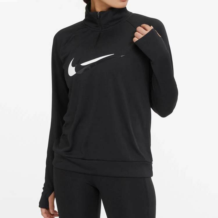 Nike Dri-Fit Double Swoosh Half-Zip Quick-Dry Reflective Long-Sleeve Sports Top Women Tops Black DD6842-010