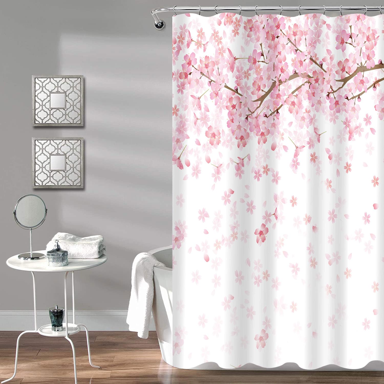 Floral Shower Curtain for Bathroom, Spring Flowers Cherry Blossom Cherry Blossom Shower Curtain Pink Falling Petals Janpenese (as the picture,W90xH180cm-35x70in)