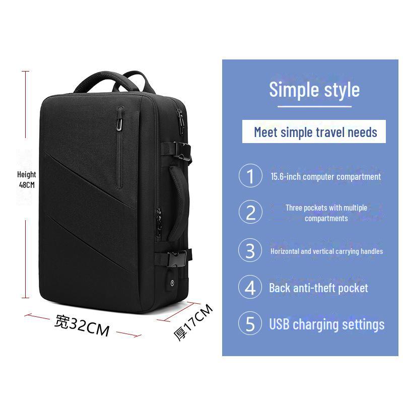 Men's Expandable Waterproof Business Travel Backpack, Large Capacity, Oxford Cloth, for Laptops.