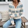 New model Korean-style relaxed-fit hooded striped sweater with zipper opening for women