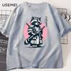 Fight Me Coward Vintage Samurai Raccoon T Shirt Japanese Cat Funny Graphic T-shirt Cotton Short Sleeve O Neck Tees Mens Clothing
