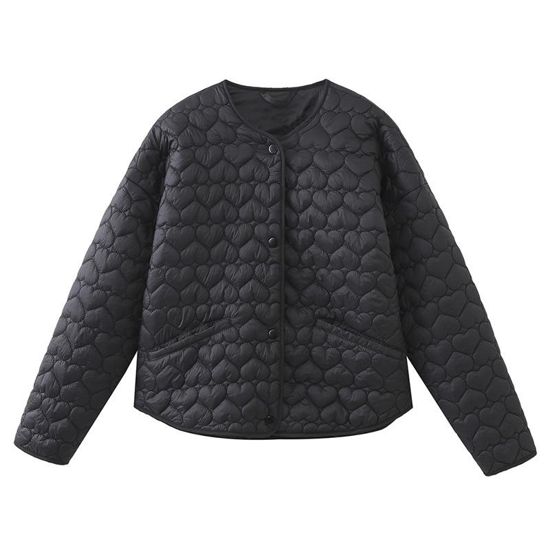 Women's Fashion Autumn Winter Heart Padded Jacket Women O Neck Long Sleeve Pocket Versatile Female Coat