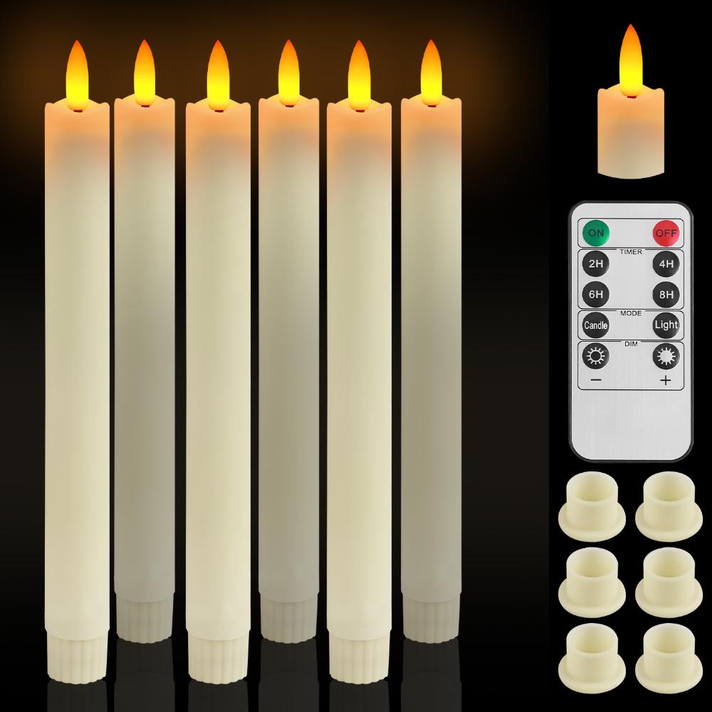 Pack of 6 LED Flameless Taper Candles Battery Operated Flickering Window Candle for Christmas Wedding Church Decor Party Supplie