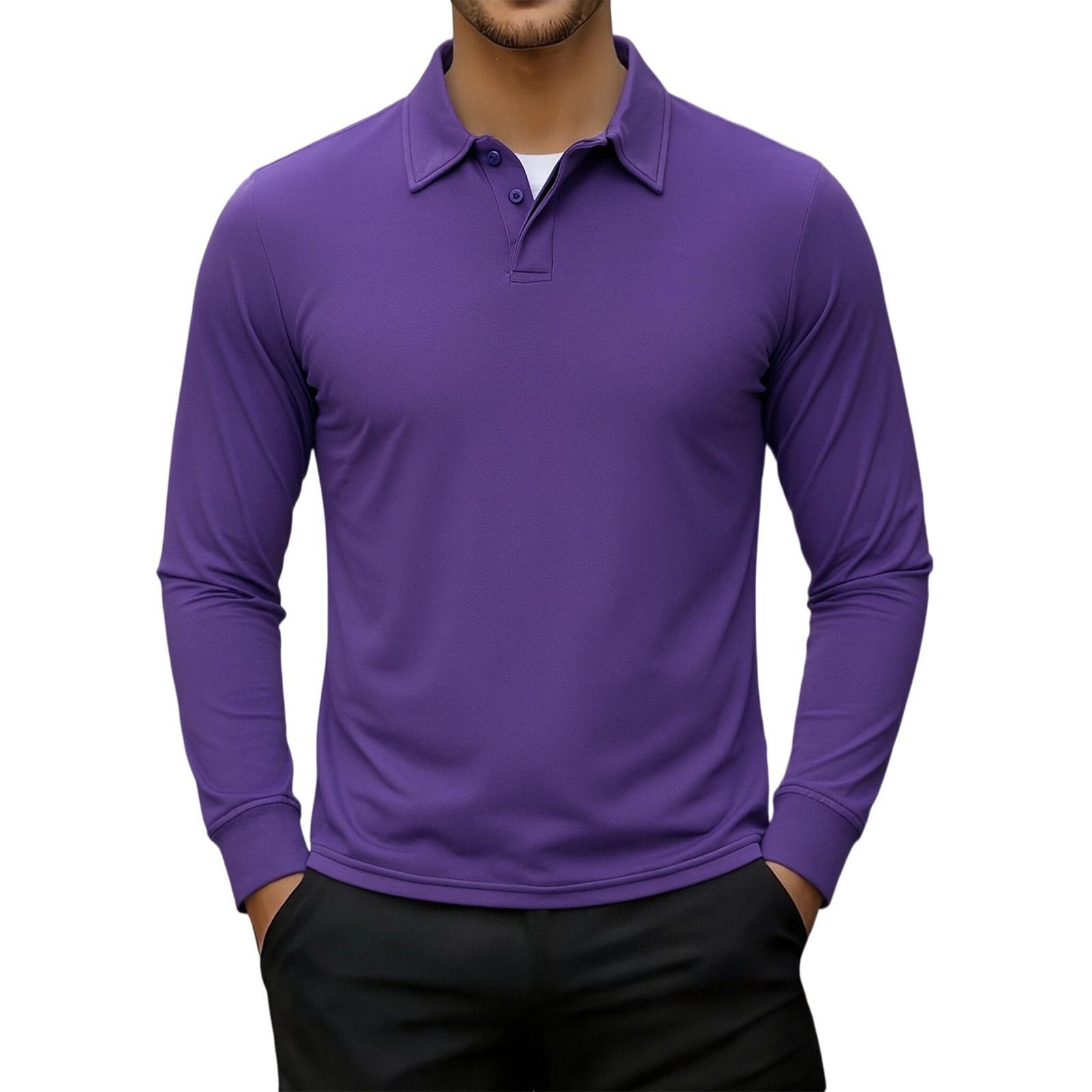 Mens Casual Shirts Long Sleeve Polo Shirt Mens Summer Shirts Lightweight Shirt Mens Casual for Daily Wear Office School Travel XXL фиолетовый