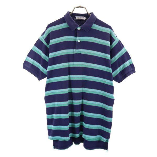 Yves Saint Laurent Border Pattern Short Sleeve Polo Shirt L Navy System Men's Used