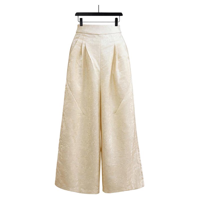 Spring/Summer 2026 Stylish High-Waisted Chinese Wide-Leg Pants with Hidden Pattern