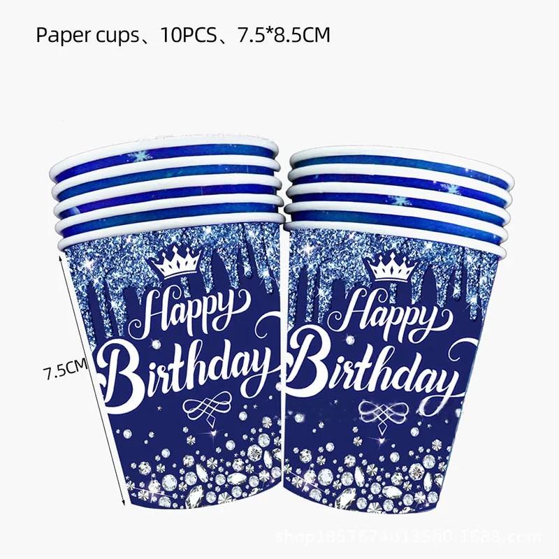 Diamantblau Geburtstag Einweggeschirr Krone Happy Birthday Teller Serviette Erwachsener 30. 40. 50. Happy Birthday Party Deko