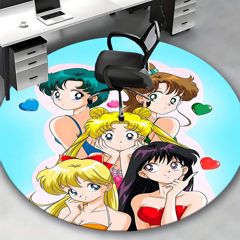 1pc Anime Sailor Moon Round Carpet  Office Chair Mat, NonSlip Rug for Home Decor, Seasonal Gift, Suitable for Office, Living Room