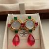 Ruby and Emerald White Fritillary Earrings Earrings Elegant and Gorgeous Niche Design High-end Court Contrast Earrings