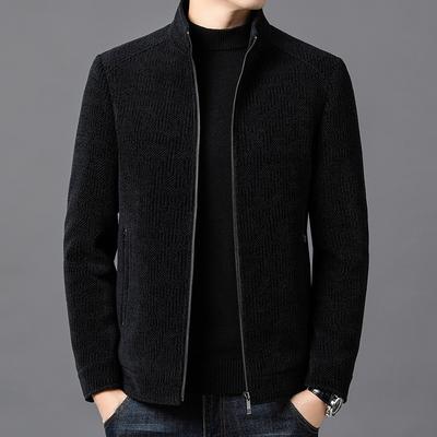 Neue Wolljacke für Herren Stehkragen Lässig Herbst- und Winterstil Plus Samt Verdickt Warm Chenillejacke Oberteil
