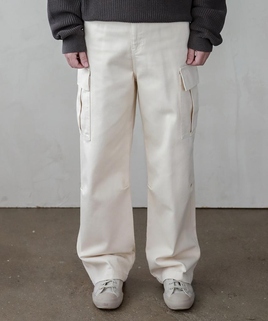 ESN Semi-Wide Cargo Cotton Pants Cream