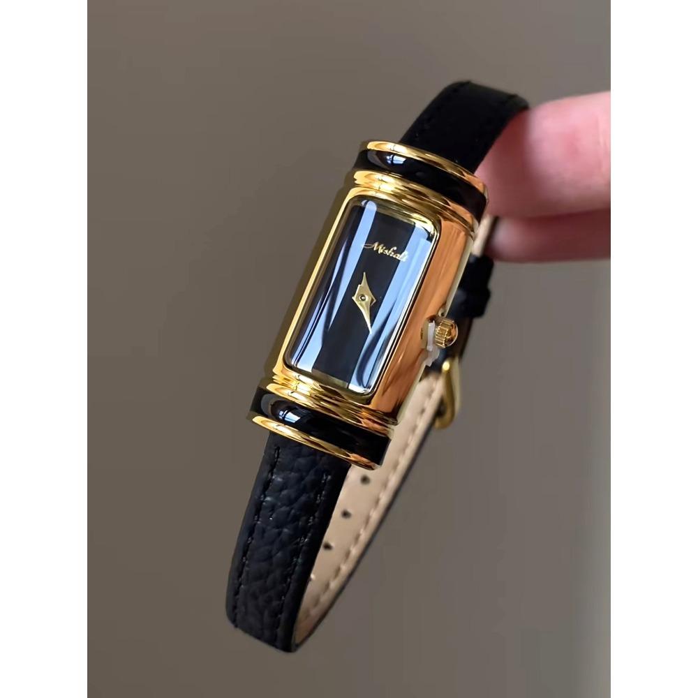 Vintage Slim Rectangle Quartz Watch for Women Elegant Leather Strap Small Bar Wristwatch Minimalist Luxury Daily Dress Ladies Watch