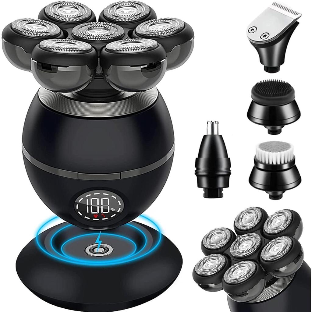 Elektrisk rakapparat, uppgradering 5 i 1 rakapparat för kala män, med näshårstrimmer för polisonger, vattentät våt/torr rakhyvel för män