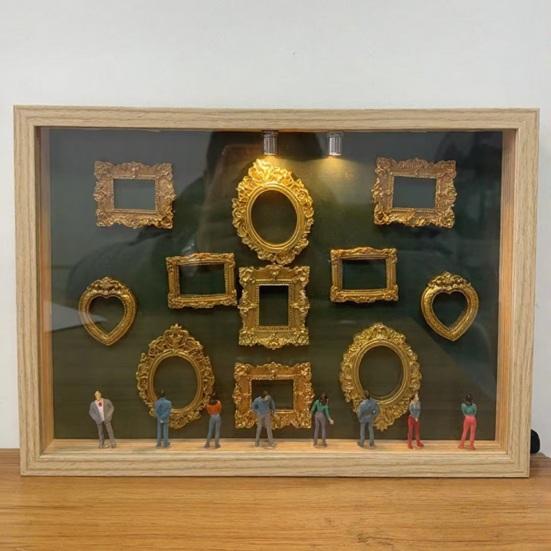 Gör-det-själv Mini Museum Silhuettlåda med Små Ramar Figur Personlig Foto Skuggbox Familjeminne Displaylåda Dekoration