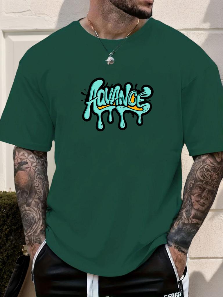 2025 Summer Essential Mens Streetwear Casual Tshirt Vibrant Artistic Graffiti Advance Drip Print 100 Cotton Short Sleeve Top